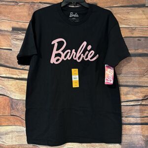 Barbie T-Shirt Large Black Short Sleeve Logo Graphic Tee Cotton Mattel Crewneck